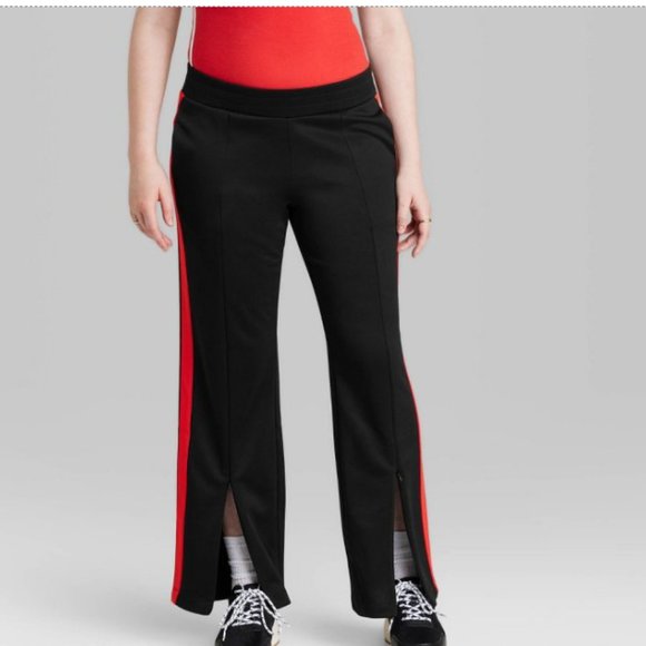 NEW Wild Fable High Waist Side Stripe Track Pants with Front Hem Zip Bla…